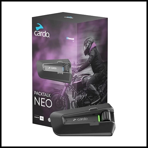 CARDO Packtalk NEO Bluetooth Headset - Packed with tech for up to 15 riders. Clickable mounting.