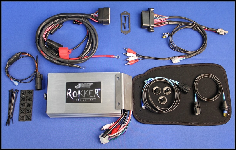 J&M ROKKER 400w 4-Ch Amp Kit 1998-2024 Harley RoadKing w/MAHS-BLU3C-B Speakers Installed