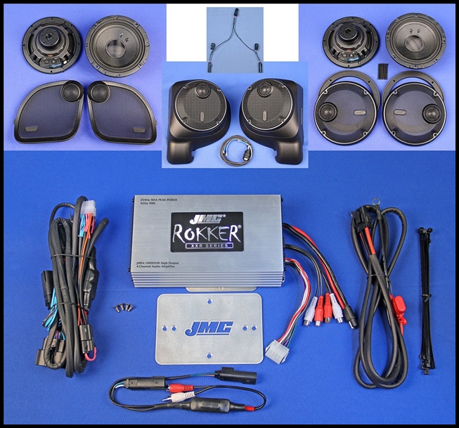 JMC ROKKER Stage 6 Audio Kit 1000w 4-Ch Amp/6.71" Fairing/Lwr/Rear Spkrs 2016-24 HD RoadGlide Ultra