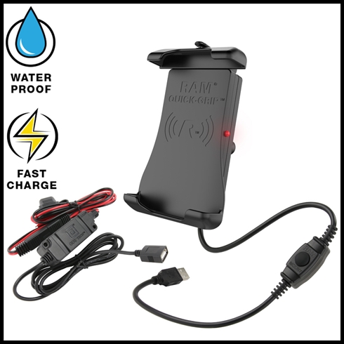 RAM HOL-UN14WB-V7M Quick-Grip Waterproof Wireless Charging Holder with Charger